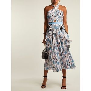 Self-Portrait Floral-print pleated crepe de Chine dress UK 8 / US 4